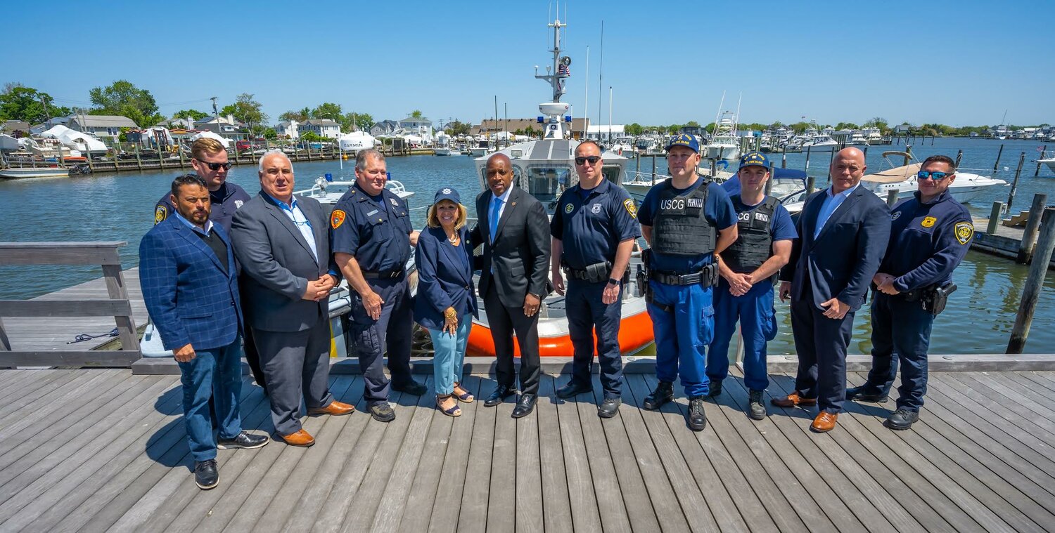 Joining supervisor Carpenter were councilmen John Cochrane, Jorge Guadrón, John Lorenzo; Rodney Harrison, SCPD commissioner; Chip Gorman, regional director, NYS Office of Parks, Recreation and Historic Preservation; and Dan Philips, Senior Chief Boatswainsmate, U.S. Coast Guard; as well as Town of Islip Public Safety commissioner Tony Prudenti and deputy commissioner Rich Bastidas; Town of Islip Parks and Recreation commissioner Tom Owens; Dan Walsh, Stillwater senior chief lifeguard (bays and pools), Town of Islip; and Town of Islip Public Safety harbormasters and marina guards.